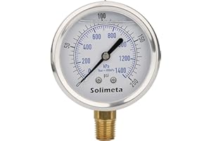 Solimeta 0-200psi Liquid Filled Pressure Gauge, 2.5" Bourdon Tube Pressure Gauge, Stainless Steel Case