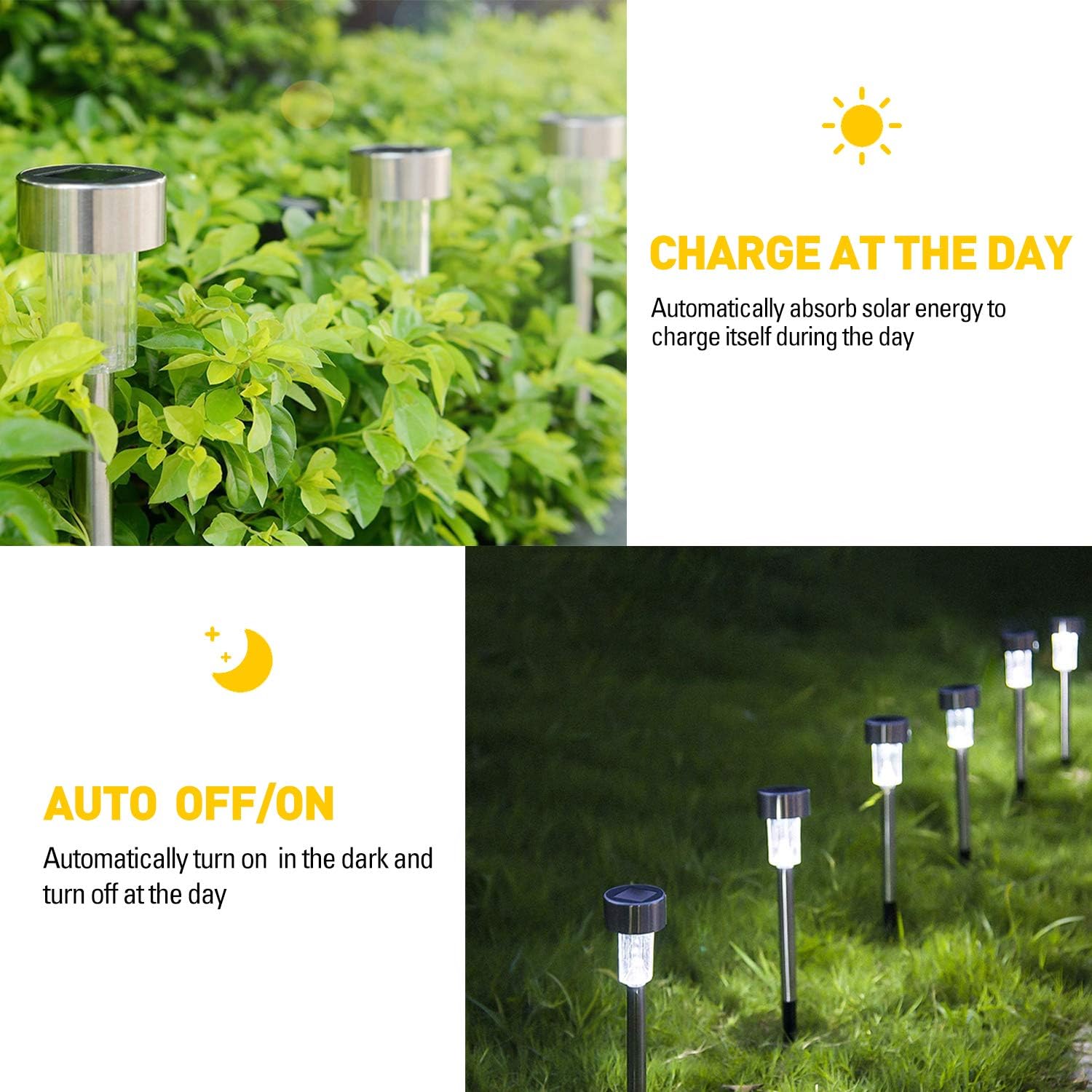 Solar Lights Outdoor, 12Pack Stainless Steel Outdoor Solar Lights - Waterproof, LED Landscape Lighting Solar Powered Outdoor Lights Solar Garden Lights for Pathway Walkway Patio Yard & Lawn-Cool White : Garden & Outdoor