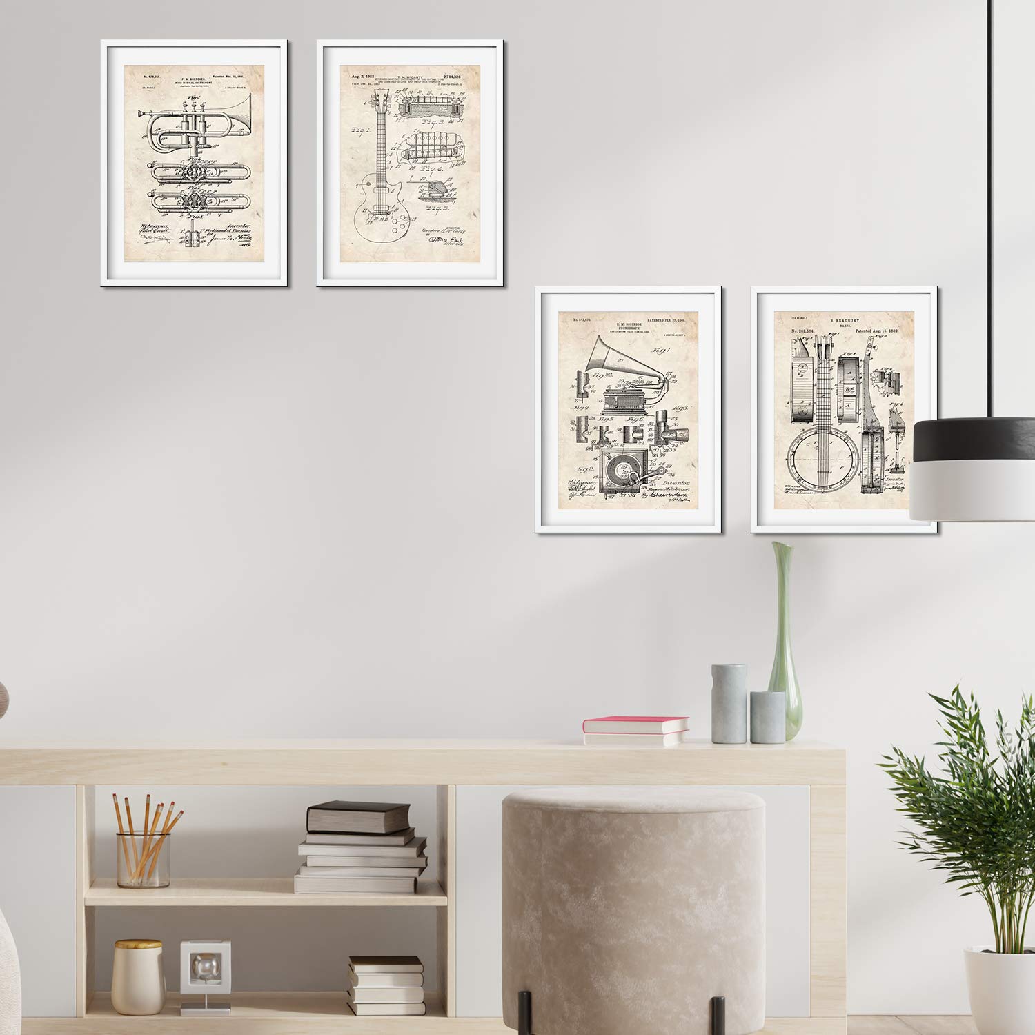 Nacnic VINTAGE - Pack of 4 sheets with PATENTS MUSIC. Set posters with inventions and old patents. Choose the color you like. Printed on 250 grams — image 1