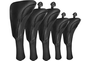 FINGER TEN Golf Club Head Covers for Woods Driver Fairway Hybrid Value 3/5 Pack, Long Headcover Interchangeable Accessories for Ultimate Club Protection