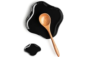 Cormomu Spoon Holder, Porcelain Spoon Rest with Deep Drip Tray for Kitchen Counter, for Multiple Utensils, Heat-Resistant, Cute Spoon Rest for Spoons, Ladles, Tongs and etc, Black Ruffled Edge