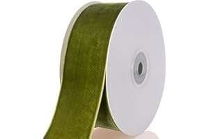 ATRBB Olive Green Velvet Ribbon - 1 1/2 Inch Width, 10 Yards Per Roll - Classic Elegant Flocked Ribbon for Gift Wrapping, Crafts, and Decorations