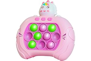 ZDCZ Fast Push Bubble Game,Rainbow Pop Fidget Toys for Kids, Handheld Light Up Popping Game with 4 Game Modes Funny Toys, Gift Idea for 6-12 8-12 Kids Puzzle Game Sensory Toys (Pink Uni-Corn)