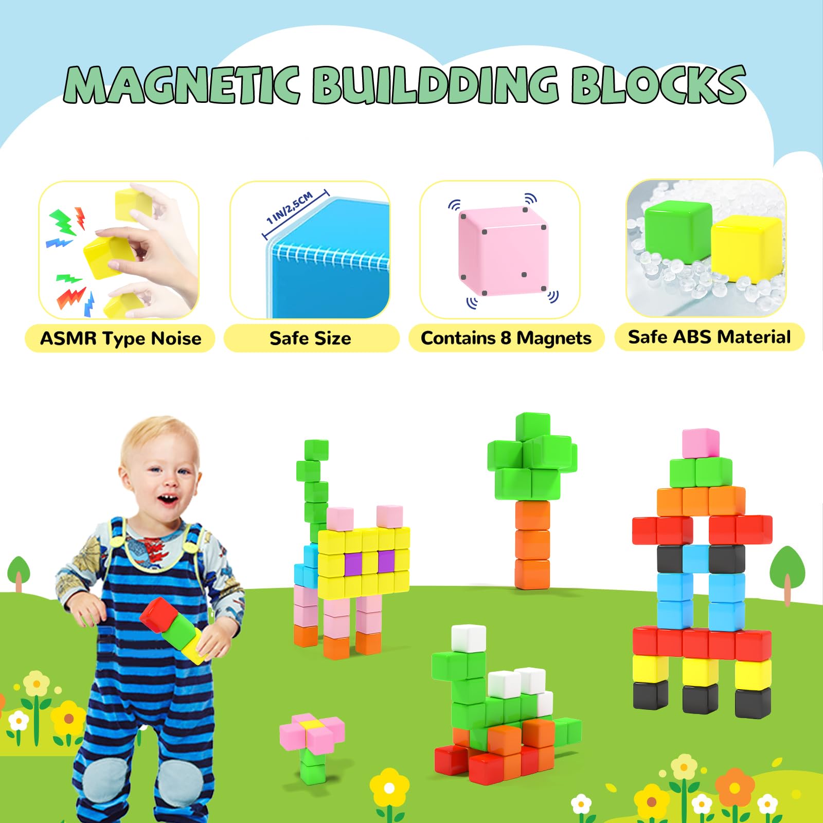 Hiwawind Magnetic Blocks for Toddlers -Classroom Must Haves STEM Learning Toys for 3-5 Year Old Boys & Girls, Safe & Strong Building Blocks with ASMR Sounds,Ideal Gifts for Kids 3+