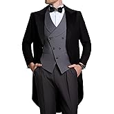 ZKHOECR Men's 3 Piece Suit for Groom Men's Wedding Morning Suit with Tailcoat Tuxedo Long Tail Double Breasted Vest Pants