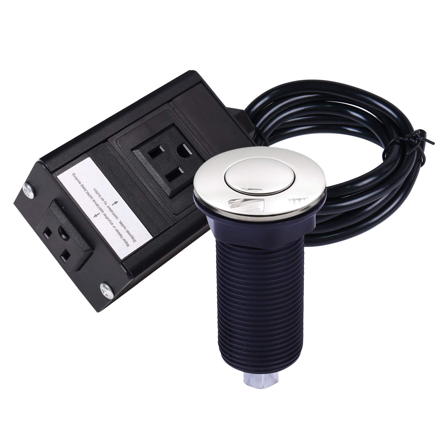 Sink Top Air Switch Kit Dual Outlet Turn On/Off Counter Top Air Switch Kit for Garbage Disposals(with LONG POLISHED BUTTON)