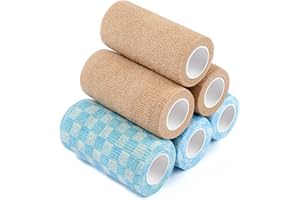 MOQPG Self Adhesive Bandage Wrap, 4 inches 5 Yards Pet Vet Wrap Cohesive Bandages Non-Woven Tape Adherent for Dogs Cats Horses Birds Animals Wounds Pack of 6