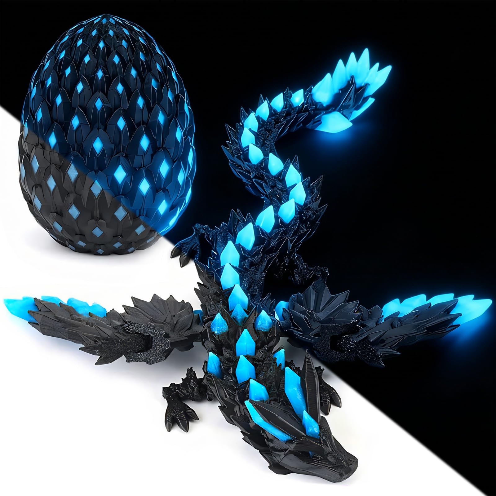 3D Printed Glow Dragon with Dragon Egg, 3D Printed Wing Animals, Articulated Crystal Toy, Sensory Animals Toy for Stress Relief, Funny Dragon Toy for Home and Office Decor, Creature Figures