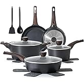 SENSARTE Pots and Pans Set Non stick, Non toxic Healthy Induction Cookware Sets, 14 Pcs Non Stick Kitchen Cooking Set with Frying Pans Set & Saucepan, PFOA PFOS APEO Free, Black