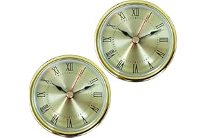 2Pcs Stylish 65MM Round Small Quartzs Clock Insert with Roman/Arabic Number and Gold Silver Trim for Home Decoration Battery 