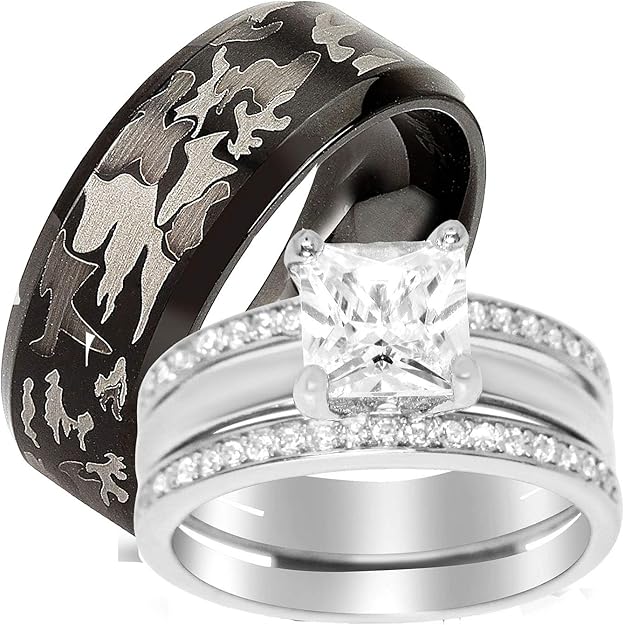 His Hers Wedding Rings Set Sterling Silver