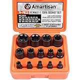 Amartisan 14 Pc Female E-Torx Star Socket Set/Rail, 1/4" 3/8" 1/2" Drive, E24 External Torque Socket Set