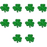 Honbay 10PCS Shiny Shamrock Sequin Patch Leaf Clover Iron on Sew on Applique St. Patrick's Day Glitter Embroidered Patches for Clothes Hats Shoes Jeans Bags