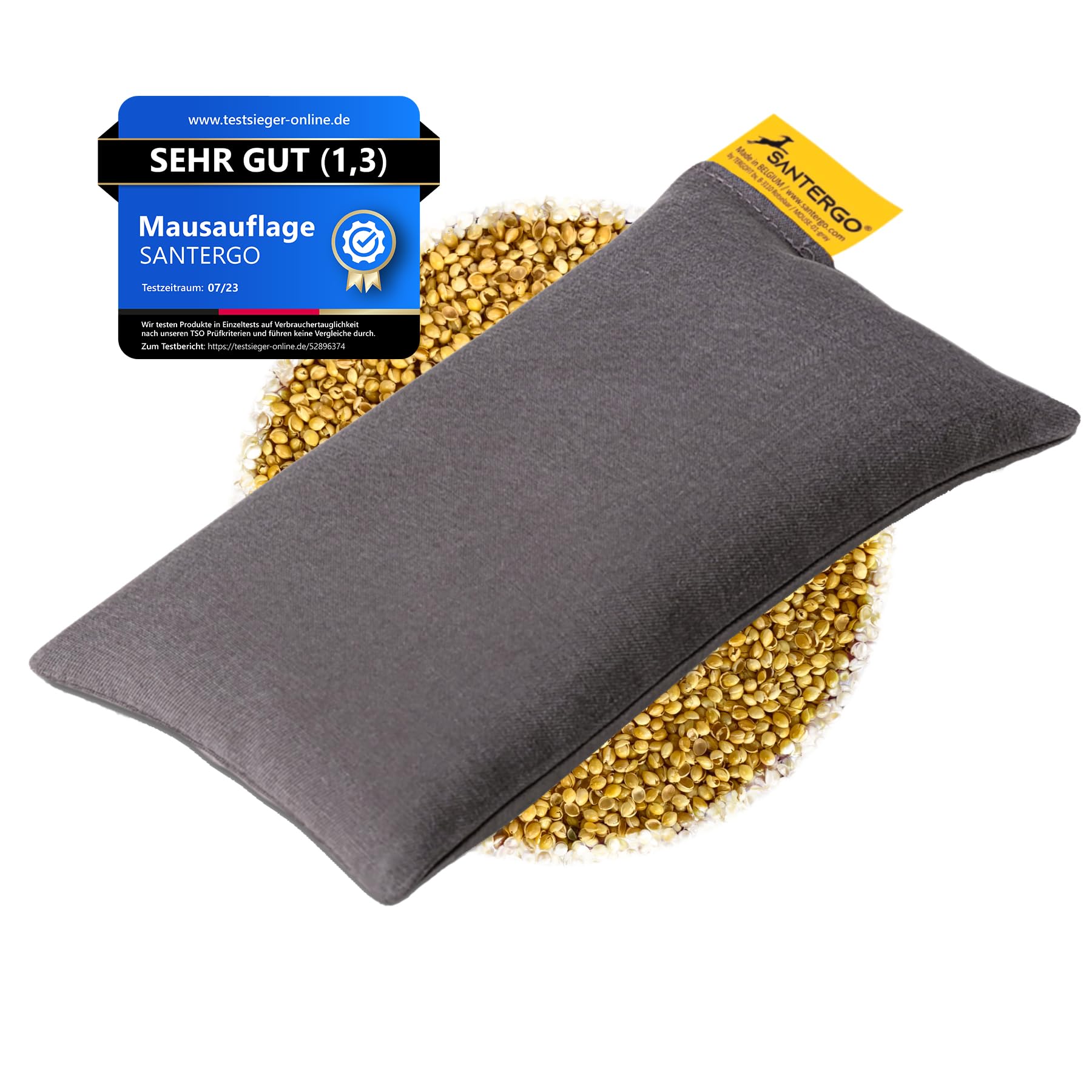 Photo 1 of SANTERGO Mouse pad Wrist Rest - Ergonomic Palm Support Made of Organic Millet Chaff, Anti-tendonitis Problem for Computer Mouse, Relieve Wrists, Cushion Support in Gray