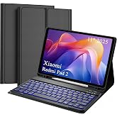 KSLITKRAFT Keyboard Case for Xiaomi Redmi Pad 2 11 inch 2025, Black | Detachable Keyboard, 7-Color Backlight, Magnetic Removable, Pen Holder, 3 Angles Adjustment