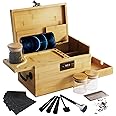 Premium Large Bamboo Box with Combination Lock & Hidden Drawer, Secret Storage Stash Box,Upgraded with Handle, 5 Smell Proof Bags, 3 Glass Jars, 3 Tube, Brush, Grinder Card, Cone Funnel Rolling Kit
