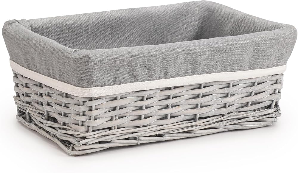 Woodluv Willow Wicker Storage Basket Medium Grey with Removable Liner