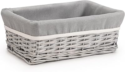 Woodluv Willow Wicker Storage Basket Medium Grey with Removable Liner