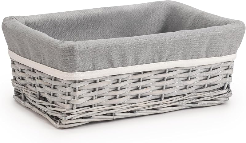 Woodluv Willow Wicker Storage Basket Medium Grey with Removable Liner
