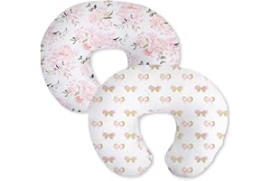 Little Grape Land Nursing Pillow Covers 2 Pack, Soft & Breathable Removable Breastfeeding Pillows Covers for Feeding Pillows, Nursing Pillow Slipcover for Baby Girls Boys, (Butterfly & Floral)