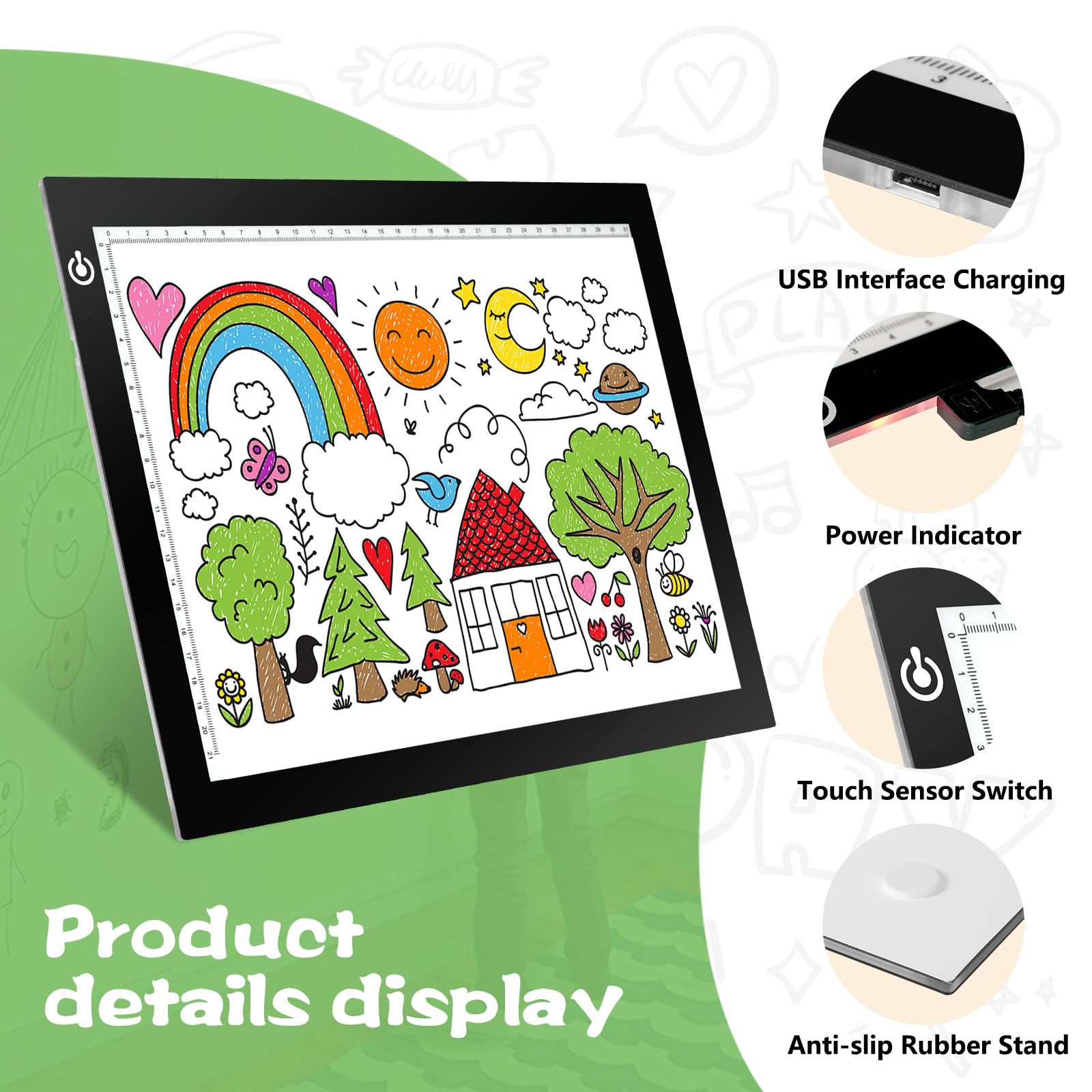 KIVOTAC 9x12 Inch LED Light Pad, Ultra-Thin USB Powered Bright Light up Box Adjustable Light Table for Drawing, Weeding Vinyl, Diamond Art, Sketching, Tracing and Animation
