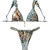 MakeMeChic Women's Boho Triangle Thong Bikini Sets Tropical Floral Bathing Suit Swimsuits