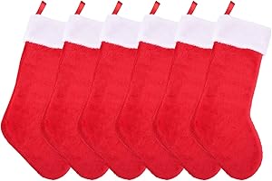 Livder 6 Pack Christmas Stockings Red and White Plush Fireplace Hanging Velvet Stockings for Christmas Decoration Supplies, 20 Inch