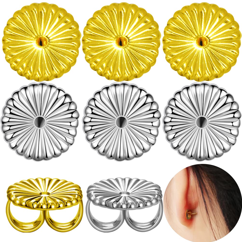 4 Pairs 925 Sterling Silver Magic Stud Earrings Adjustable Hypoallergenic Stud Earrings for Drop Ears 6x6mm Sterling Silver