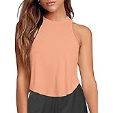 LASLULU Womens Crop Tops Sleeveless Workout Tops Halter Neck Flowy Athletic Shirts Cropped Tank Muscle Tank