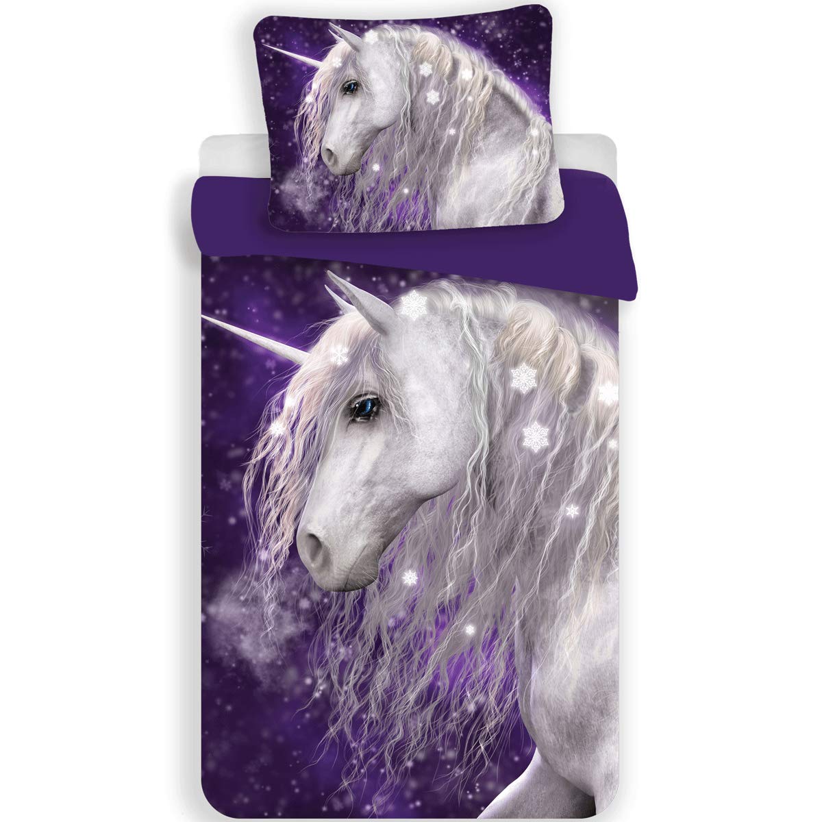 Licorne Purple Cotton Duvet Cover 140 x 200 cm