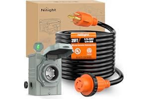 Nilight 30A 25FT Generator Extension Cord Power Inlet Box with Locking Connector 125/250V 7500W 10 Gauge STW ETL Listed 4 Prong L14-30P L14-30R Cable for Generator RV Outdoor Use