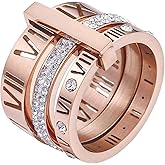 SINLEO Stainless Steel CZ Zirconia Roman Numeral Ring for Women 3 in 1 Trinity Wedding Band Rings