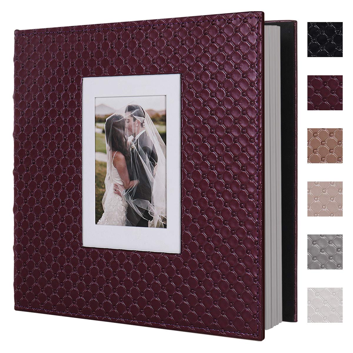 RECUTMS 60 Pages Picture Album Self Adhesive Leather Cover DIY Magnetic Scrapbook Album Wedding Photo Album Suitable for Kids Photo Album (Wine Red)