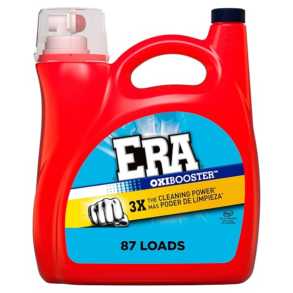 ERA OXIBOOSTER LIQUID LAUNDRY DETERGENT, 154 FL OZ, 87 LOADS POWERFUL LAUNDRY DETERGENT FOR STAIN REMOVAL, TOUGH ON STAINS, ERA ACTIVE SPOT FIGHTER HIGH EFFICIENCYDETERGENT