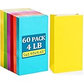 BagDream 60Pcs Assorted Gift Bags #4 5x2.95x9.45 Inches Paper Treat Party Favors for Wedding, Baby Shower, Small Birthday - 4LB Rainbow Snack Bags