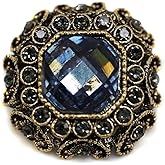 Craftisum 10 pcs Blue Rhinestones Inlaid Retro Round Octagon Metal Shank Sewing Coat Buttons -25mm -1"