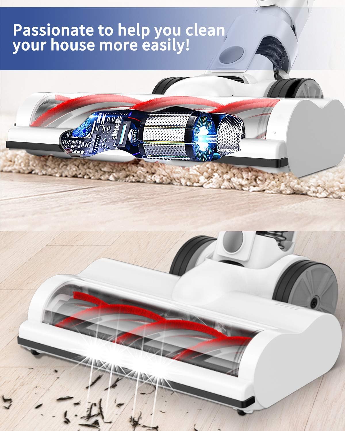 APOSEN Cordless Vacuum, 21000Pa 4-in-1 Stick Handheld Vacuum Cleaner Brushless Motor with Upgraded Cyclone HEPA Filtration, Lightweight Quiet Vacuum for Deep Cleaning Hard Floor Carpet Pet Hair - H21 -