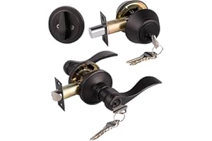 Gobrico Front/Exterior Door Lever Lockset with Single Cylinder Deadbolt, 1 Pack Keyed Alike Oil Rubbed Bronze Combination Handle Set, Entry Door Lockset with Deadbolt