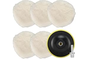 NuoDunco 7 Pieces 5 Inch Wool Polishing Pad Kit - Bonnet, Hook and Loop Buffing Pad, Woolen Waxing Pads for Car Polishing and