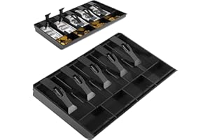 LNRUEG Cash Tray Cash Register Drawer Insert Tray,5 Bill & 4 Coin Compartments, Durable ABS Money Storage Case, Spring Clip Money Organizer for Banks Supermarkets Stores