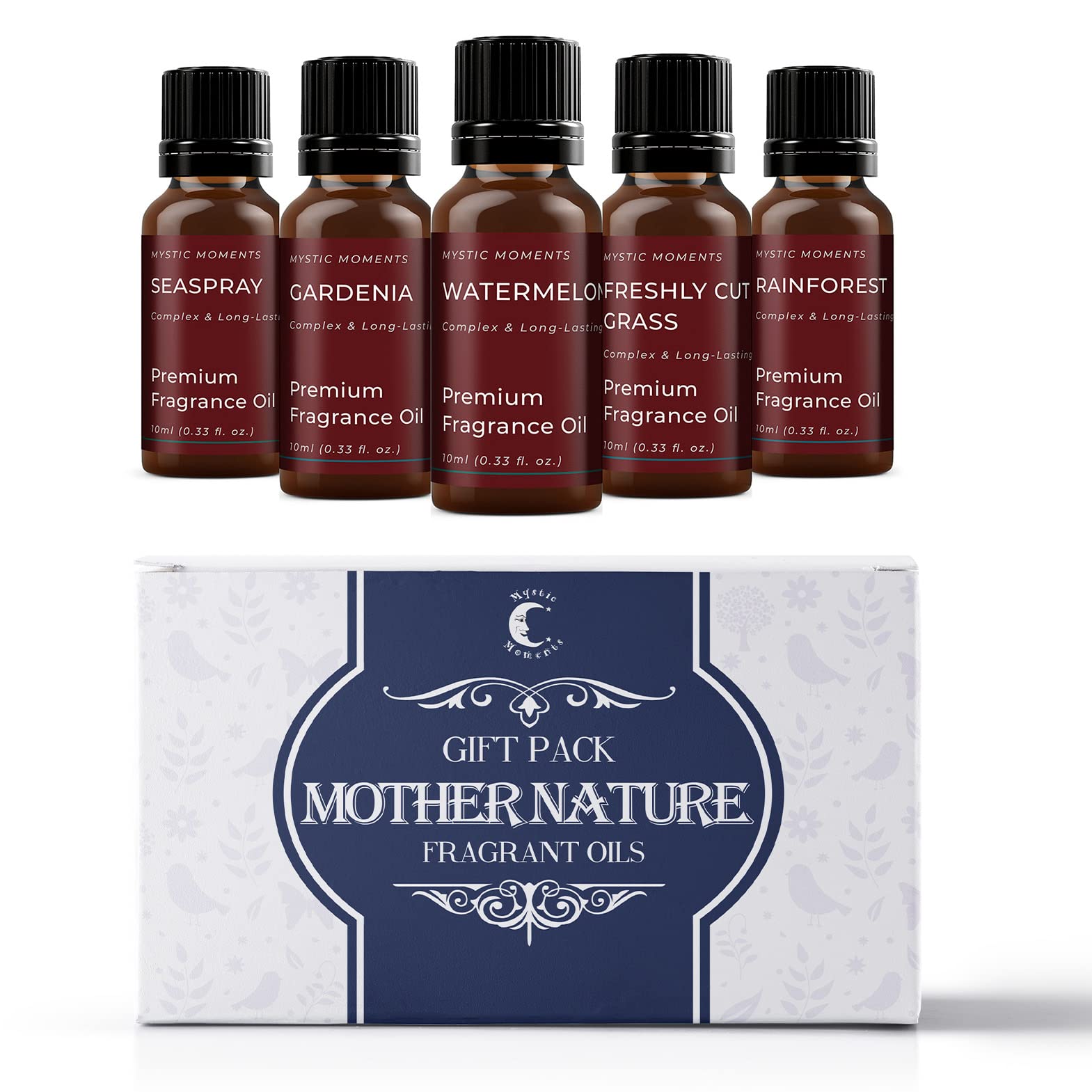 Mystic Moments | Mother Nature Fragrant Oils Gift Starter Pack | 5 x 10ml Premium Fragrance Oils | Seaspray, Gardenia, Watermelon, Freshly Cut Grass, Rainforest | Aromatic Ambience Boost