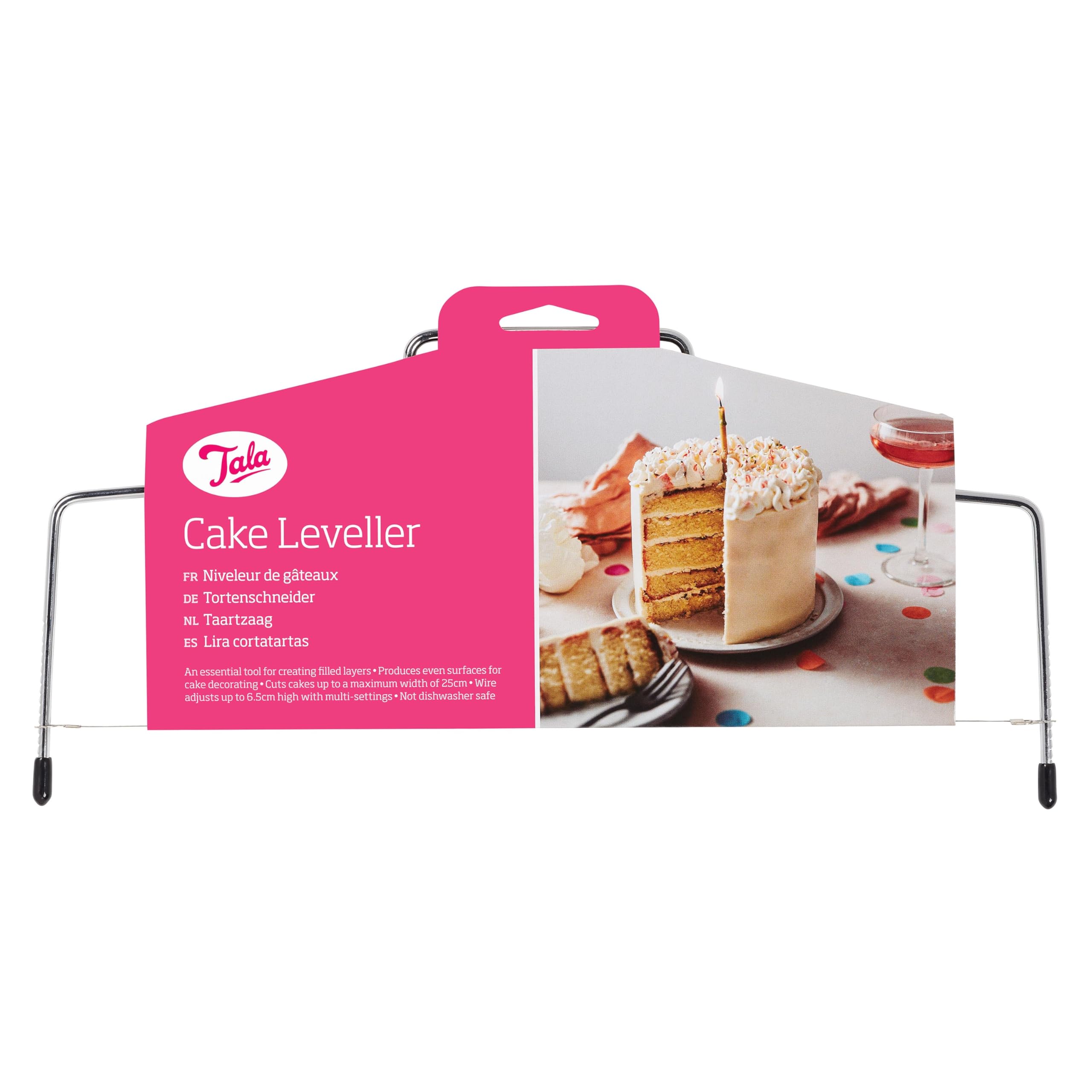 Tala Adjustable Cake Leveller, Stainless Steel Wire Cutter for Even Cake Layers, Multi-Height Settings for Cakes up to 25cm Wide, Perfect for Leveling & Decorating Sponges