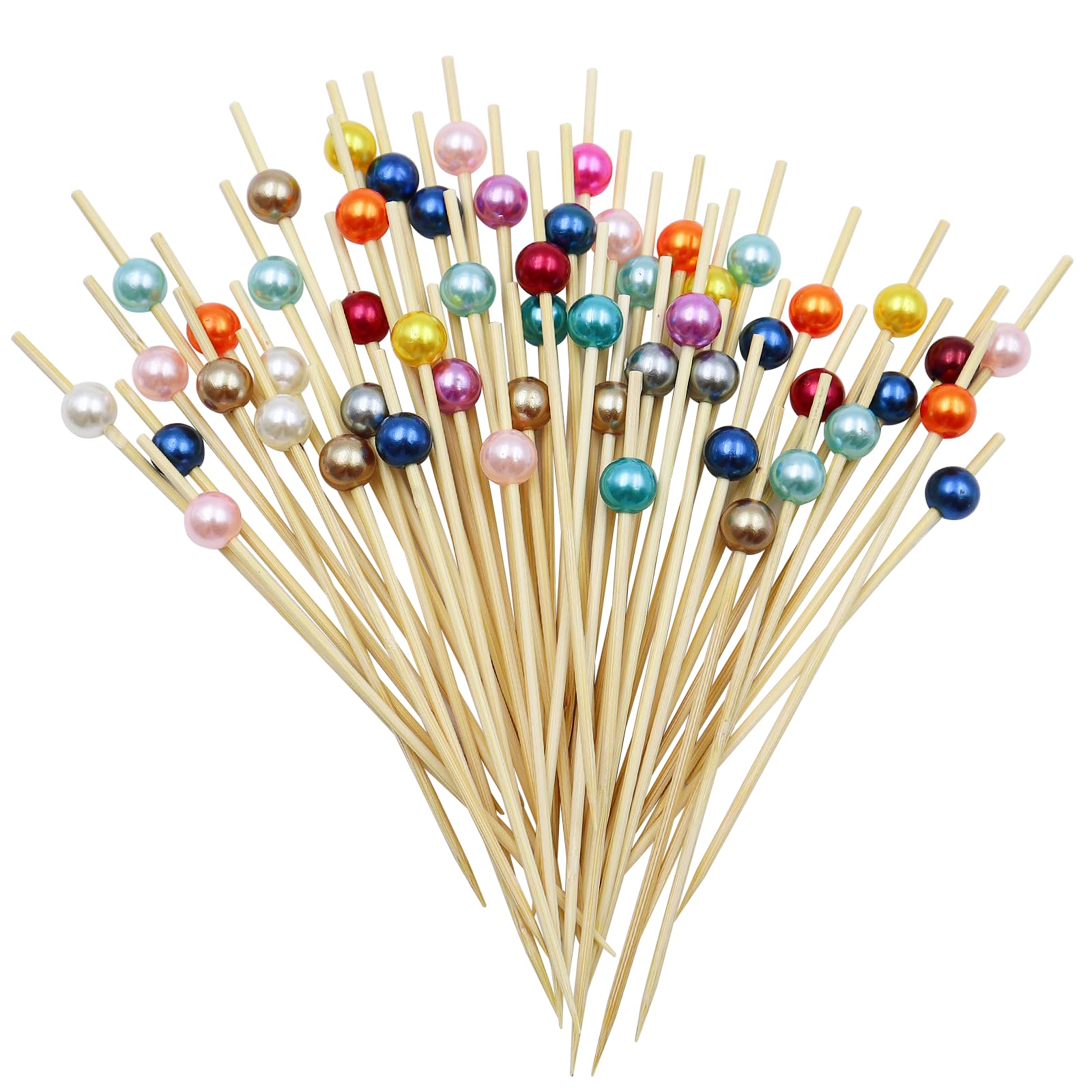 Pack of 200 12 cm Cocktail Sticks Wooden Toothpicks Colourful Cocktail Skewers with Acrylic Bead Decorative Cocktail Sticks Bamboo Picks for Cakes Fruit Cocktail Drinks Candy Bar Party