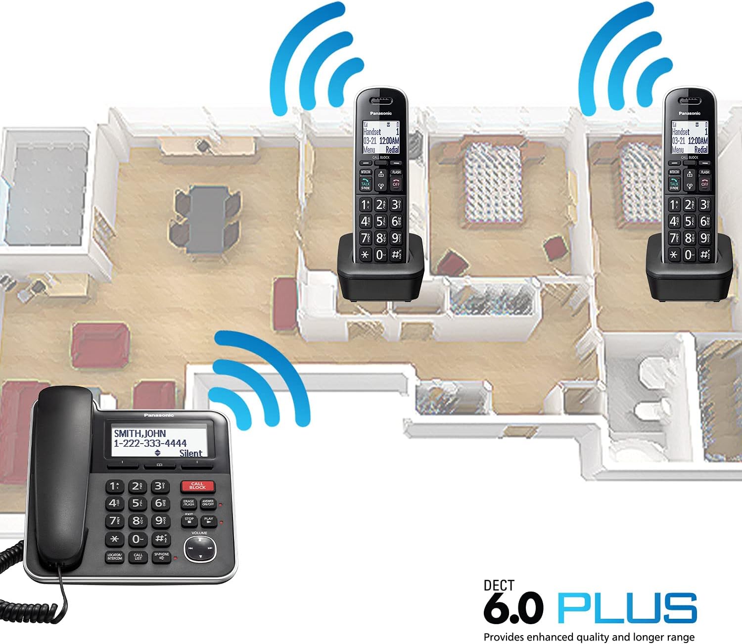 Panasonic Expandable Corded/Cordless Phone System with Answering Machine and One Touch Call Blocking – 2 Handsets - KX-TGB852B (Black) : Office Products