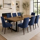 Extendable Dining Table Set for 8, 63"-79" Large Rustic Kitchen Table Set | Rectangular Aged Wood Kitchen Table with 8 Upholstered High Back Fabric and Solid Wood Legs Chairs