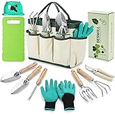 Beswill 10-Piece Heavy-Duty Gardening Tools Set with Tote Bag - Rust-Proof Aluminum Gardening Hand Tools with Non-Slip Ergonomic Wood Handle - Gardening Supplies Set Ideal Gift for Men & Women