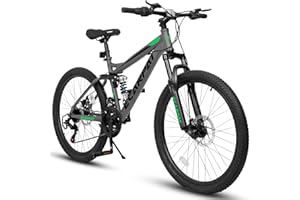 Ecarpat Mountain Bike 24 26 27.5 Inch, Dual Full Suspension Mens Womens Bike, 21 Speeds Dual Disc Brake Carbon Steel Bike, Boys Mens Mountain Bike for School Work Summer Camping, Birthday Gift Choice