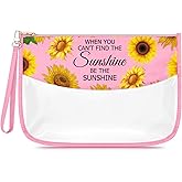 Sunflower Makeup Bag for Women Inspirational Gifts for Women Friends Christmas Birthday for Mom Teacher Coworker Clear Cosmetic Bag Sunflower Themed Graduation Gifts for Daughter Travel Toiletry Pouch