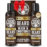 Viking Revolution Beard Wash and Beard Conditioner for Men with Argan Oil and Jojoba Oil - Beard Softener and Strengthener Beard Care Beard Shampoo and Conditioner with Beard Oil (5oz, Sweet Tobacco)