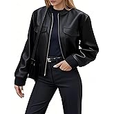 Ommiivex Women Leather Jacket Faux Cropped Bomber Coat Cute Short for Casual Vacation Travel College Going Out Classy Outfit